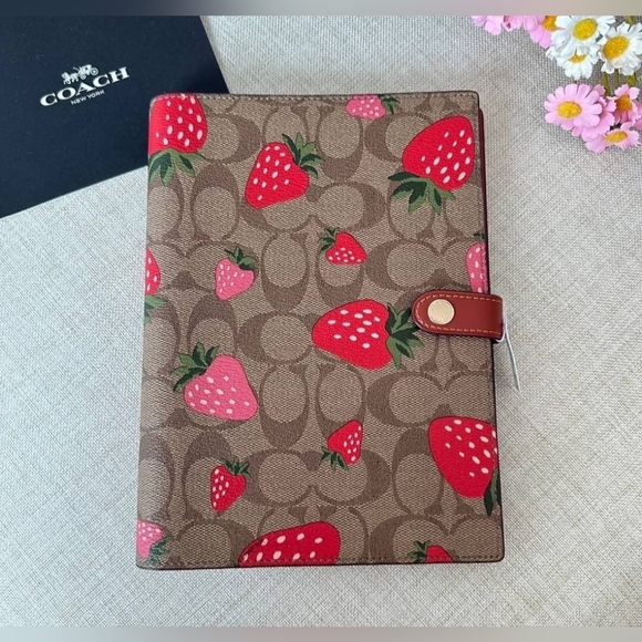 Coach Notebook In Signature Canvas With Wild Strawberry Print - Picture 2 of 5